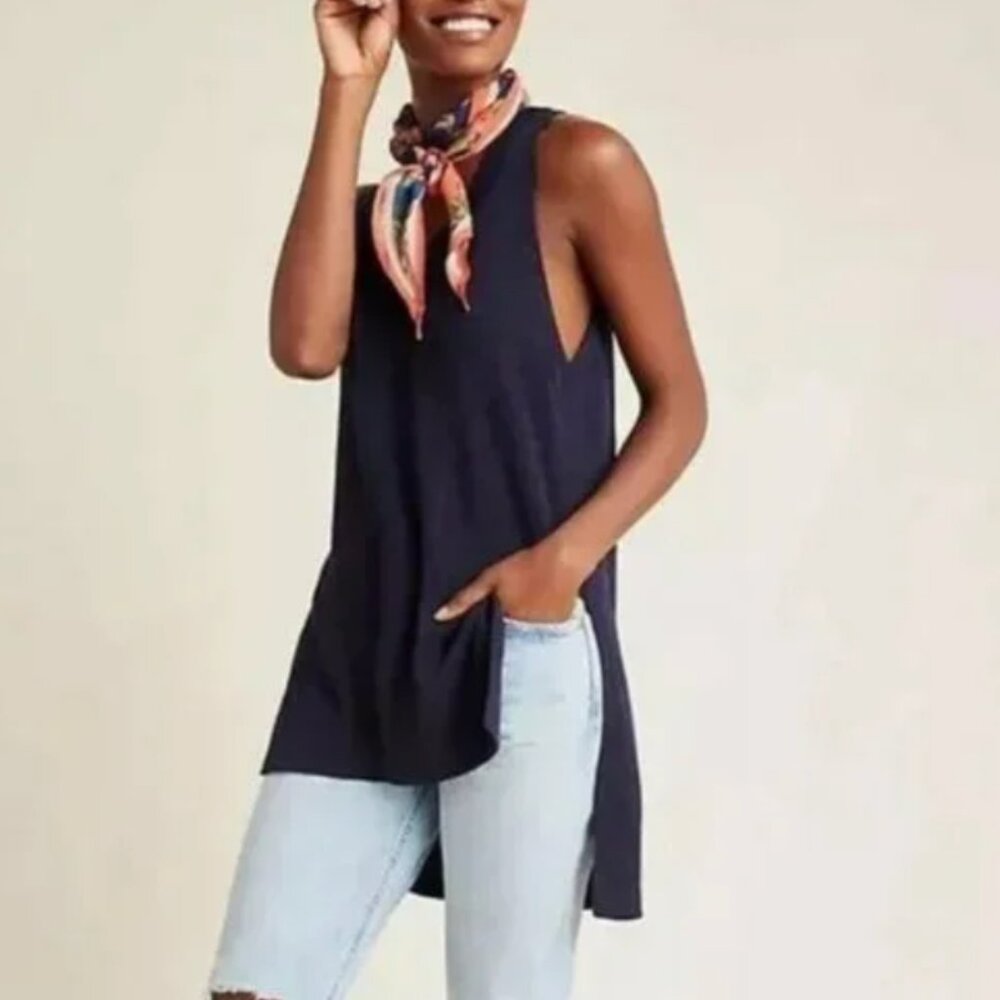 Anthropologie Navy Desmond Sleeveless Knit Tunic Top Sweater Vest High Low XS